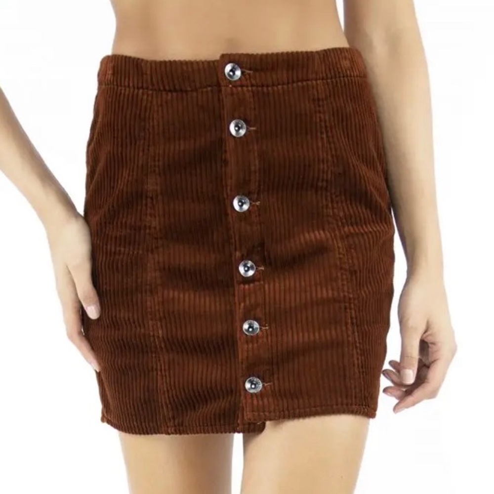 Tractr Button Down Corduroy Brown Mini Skirt XL